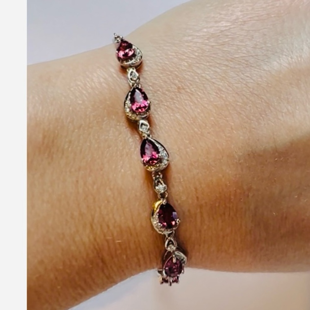 BUG2 3CT Natural Umbalite Garnet/Purple Garnet Bracelet Rhodium Sterling Silver
